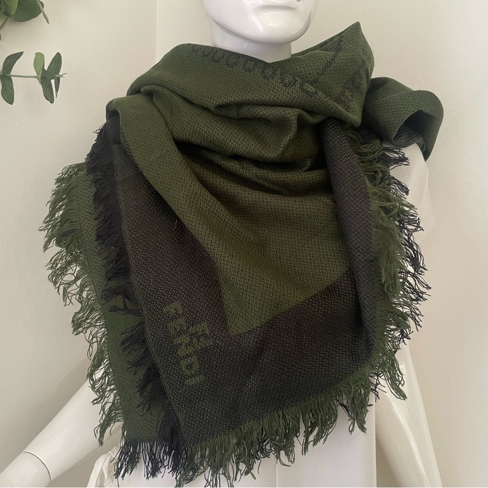 Rare vintage Fendi Olive and Black Janus god Scarf